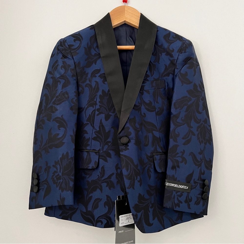 NWT Black & Blue Toddler Boy’s Kids World of USA Brocade Blazer Jacket Sz 4